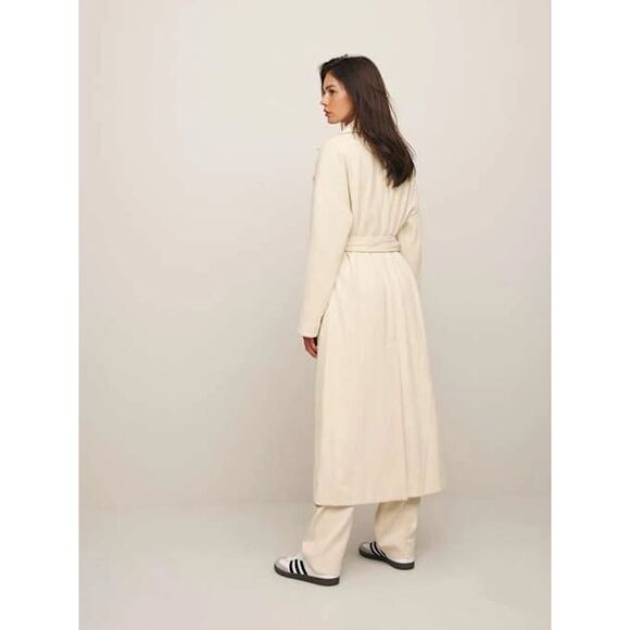 Reformation Walden Wrap Cream Long belted Coat sz L - Picture 3 of 15